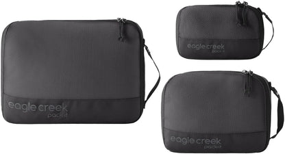 Eagle Creek Pack-It Reveal Cube Set - Packing Cubes for Compartmentalizing Luggage - Durable - Ultra-Lightweight - Water-Resistant - Easy Grab Zipper Pull - Mesh Windows - Black - XS/S/M