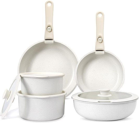 GiPP 11Pcs Pots and Pans Set Non Stick, Cookware Sets Nonstick Detachable Handle, Induction Kitchen Set Removable Handle, RV Cookware set, Oven Safe