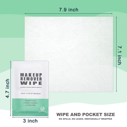 50 Individually Wrapped Makeup Remover Wipes - Bulk Face Cleansing Wipes, Travel Towelette Makeup Remover Cloth for Face Cleansing