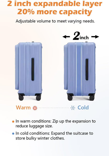 HotWay 26 Inch Expandable Checked Luggage with Cup Holder, Hardside TSA Approved Luggage with Spinner Wheels, Top Opening Suitcase For Travel, Black