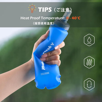 TRIWONDER TPU Collapsible Flask BPA-Free Soft Folding Water Bottles for Hydration Pack - Ideal for Running Hiking Cycling Climbing (500ml/16.9oz - Blue)