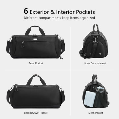 TOPDesign Gym Bag for Women & Men, Unisex Duffel Bag with Shoe Compartment & Wet Pocket for Travel Sports Gym (L Black)