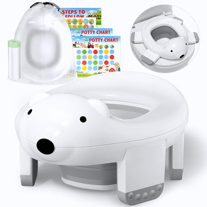 2 In 1 Portable Potty Seat, Travel Potty Seat for Toddlers with Safety Locks, Complete with Training Charts, Storage Bag and Liner Bags, 12 Months+(1 Pack)