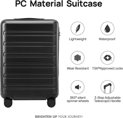 Carry on Luggage 22 X 14 X 9 Airline Approved, 20 Inch Luggage for 3-5 Days Travel, Double Spinner Wheels, 100% Hardshell PC, TSA Lock (09-Black, Checked 28-Inch)
