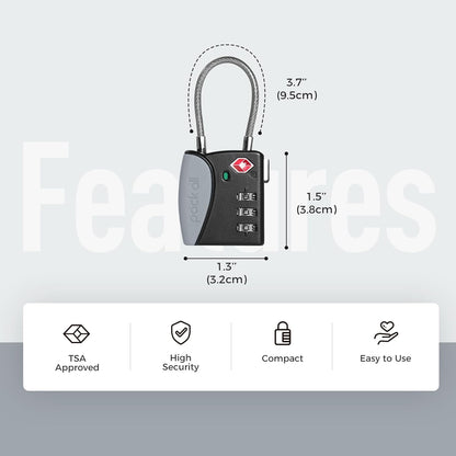 pack all TSA Approved Cable Luggage Locks, 3 Digit Combination Padlocks, Travel Lock for Suitcases & Bag, Alloy Body, Travel Accessories (4 Pack)（Grey）