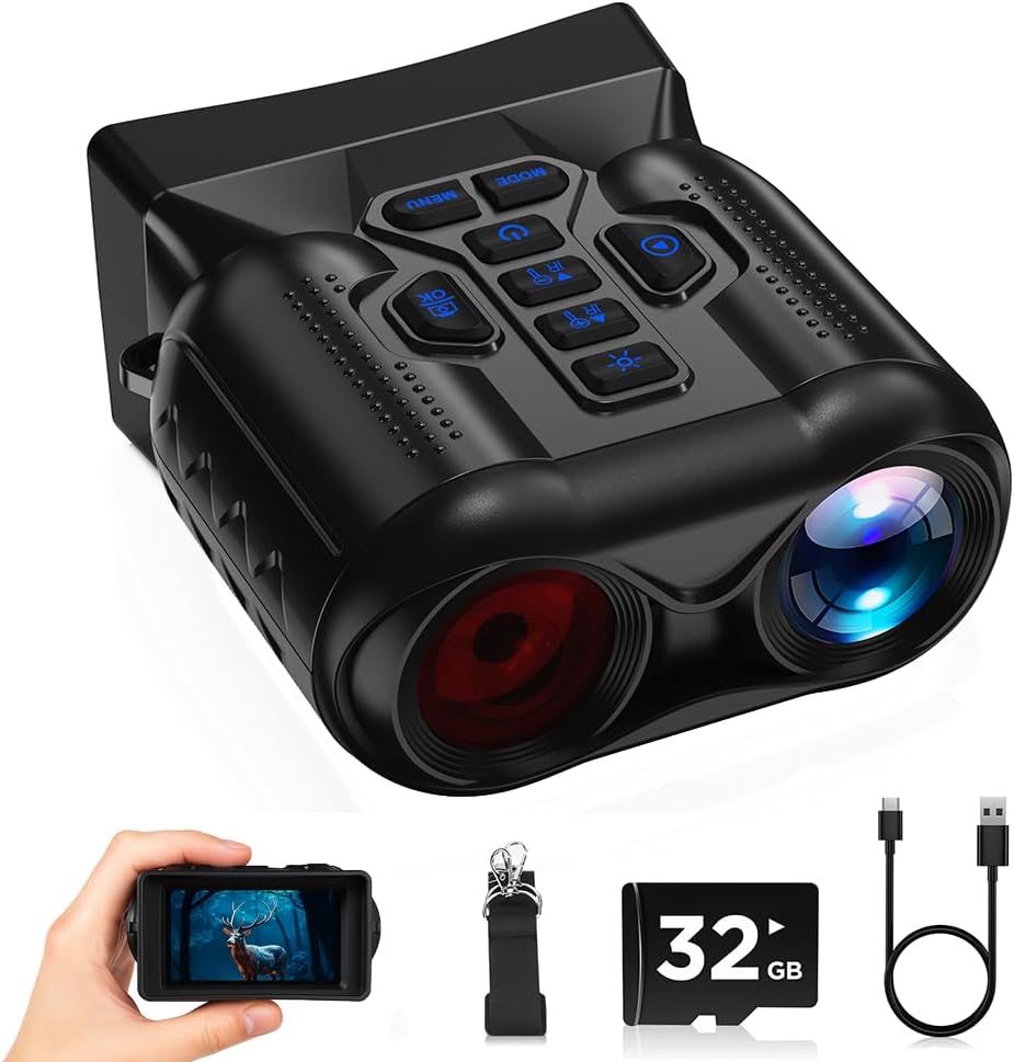 Night Vision Goggles,4K Night Vision Binoculars for Adults,Thermal Binoculars with 10X Zoom,9-Level Infrared,1000FT Infrared Range,32GB TF Card,Photo&Video Recording,Compact Design,Ideal Gifts for Men