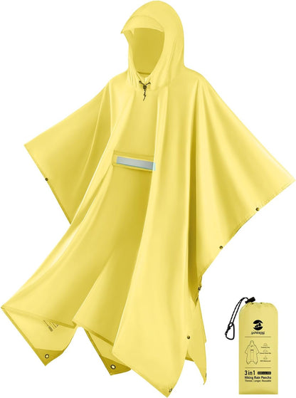 SaphiRose Extra Thick Hooded Rain Poncho Double Layer Waterproof Raincoat Jacket for Men Women Adults