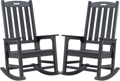 Psilvam Oversized Outdoor Rocking Chair Set of 2, Porch Rocker with 21" Wide Seat and 32" Tall Backrest, Pre-Assembled with Most Components for Effortless Installation (Carbon Black)