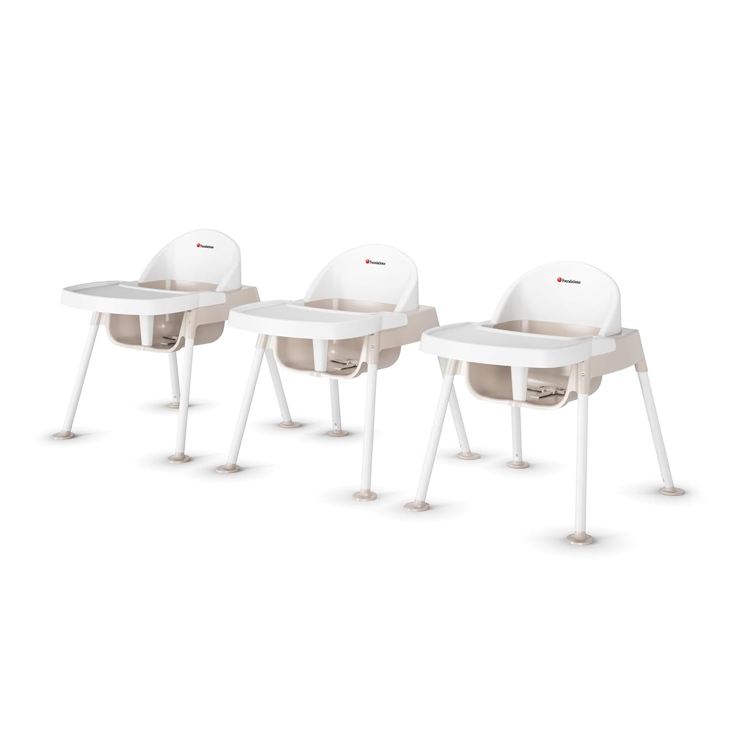 Foundations Secure Sitter Feeding Chairs 3-Pack, No-Tip Feet, 3-Point Adjustable Harness, Removable Tray, Stackable Feeding Chairs (13 inch)