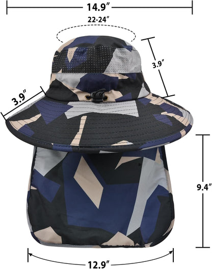 Sun Hats for Men Women Fishing Hat UPF 50+ Breathable Wide Brim Bucket Hats Summer UV Protection Safari Hat with Neck Flap