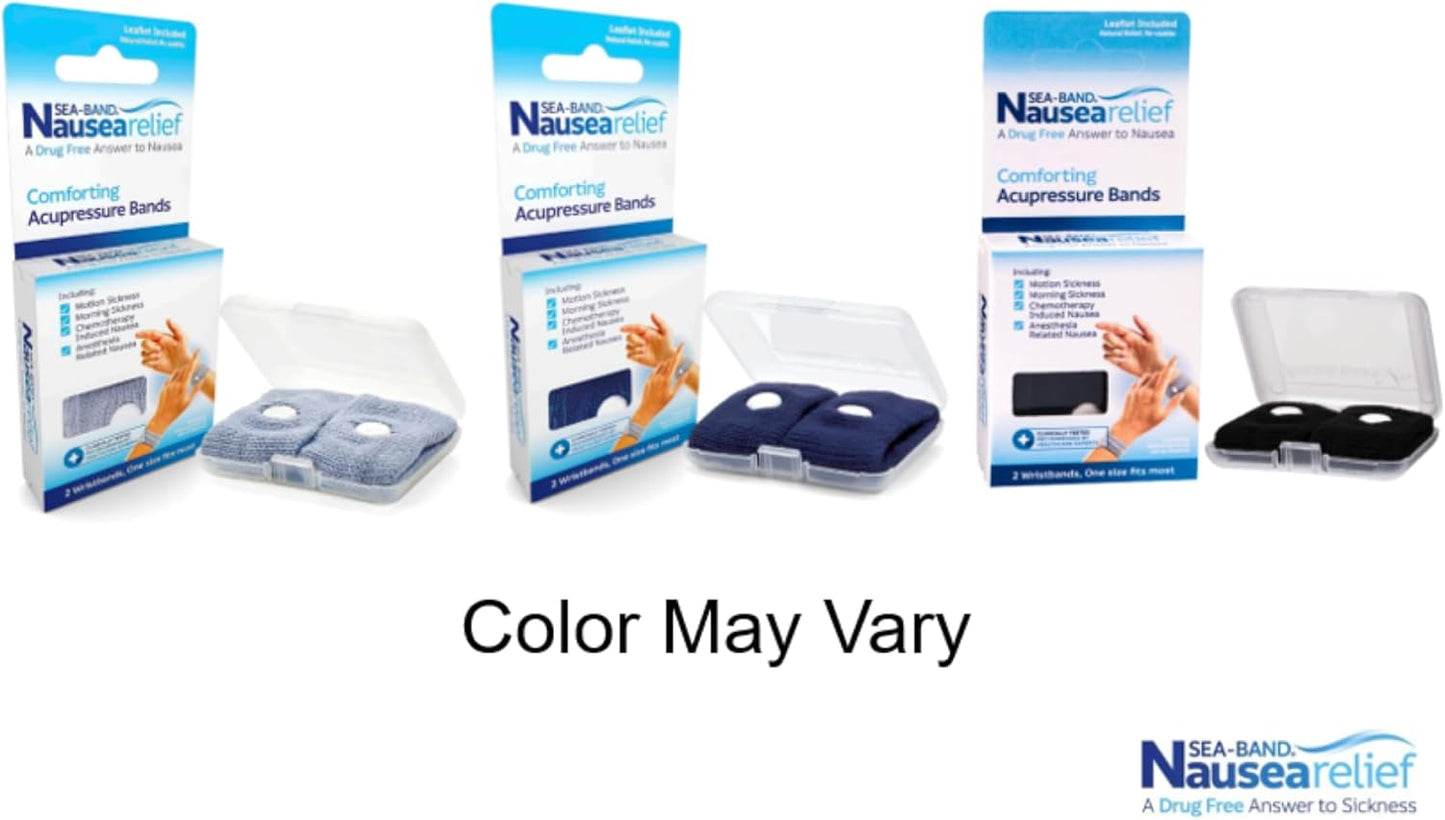 Sea-Band Anti-Nausea Acupressure Wristband for Motion & Morning Sickness, 1 Pair, Gray