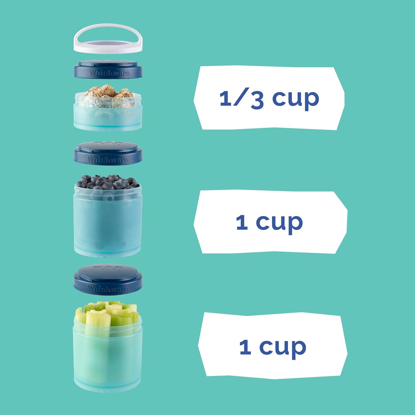 Whiskware Disney Pixar Stackable Snack Containers for Kids and Toddlers, 3 Stackable Snack Cups for School and Travel, Monsters Inc Mike Wazowski and Sulley