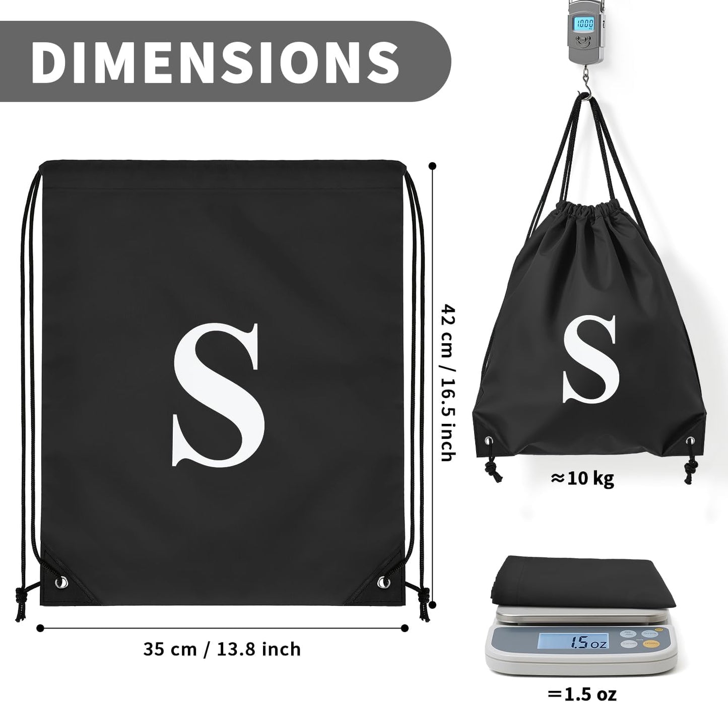 ZOMFELT 6Pcs Drawstring Backpack Drawstring Gym Bags, Foldable Draw String Backpack with Multiple Colors and Letters, Lightweight Polyester Cinch Bag for Gift, Beach, Sports, Travel, Swim (Letter S)