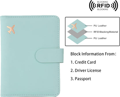Melsbrinna Passport Holder,Passport Holder Card Slots,Cute Passport cover for Women/Men,Waterproof Rfid Blocking Travel Wallet (Pink Aqua green)