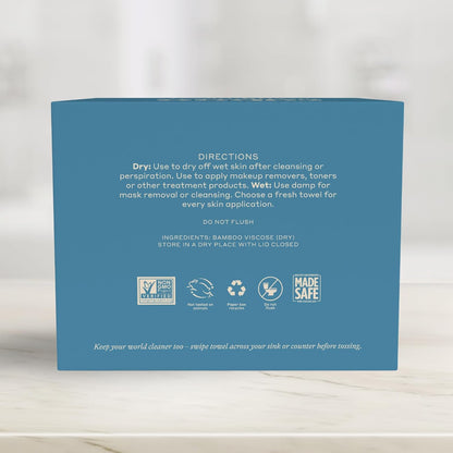 Caboo Bamboo Disposable Face Towels – 50 Soft, Lint-Free Towels (10x11.5”) | Biodegradable, Eco-Friendly & Extra Large | Gentle Alternative to Makeup Wipes or Washcloths