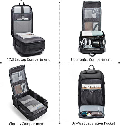 BANGE 45L Expandable Travel Backpacks,Weekender Carry On Backpack, Flight Approved Business Backpack for 17.3inch Laptop