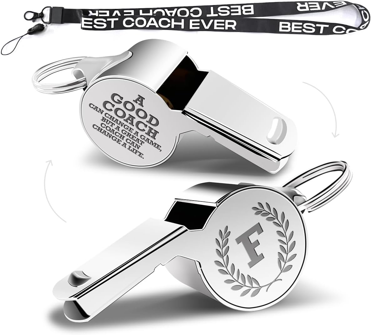 Letters Coach Gifts, Whistle for Coaches, Whistle Emergency, Thank You Coach Gifts, Coaches Whistle with Lanyard Cheer Coach Gift for Men Women Teachers Referees School Sports Coach Outdoor, Letter F