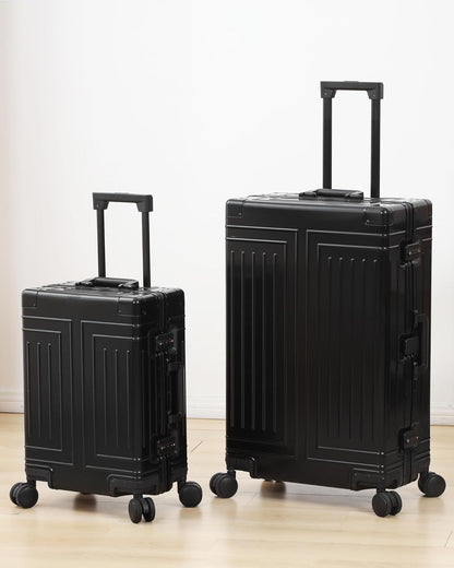 All Aluminum Magnesium 20/28 Luggage set ，Cut from Whole Aluminum Sheet，22x14x9 Airline Approved ，（3rd Generation，Premium Magnesium Metal zipperless suitcase ） (black, 20+28inch)
