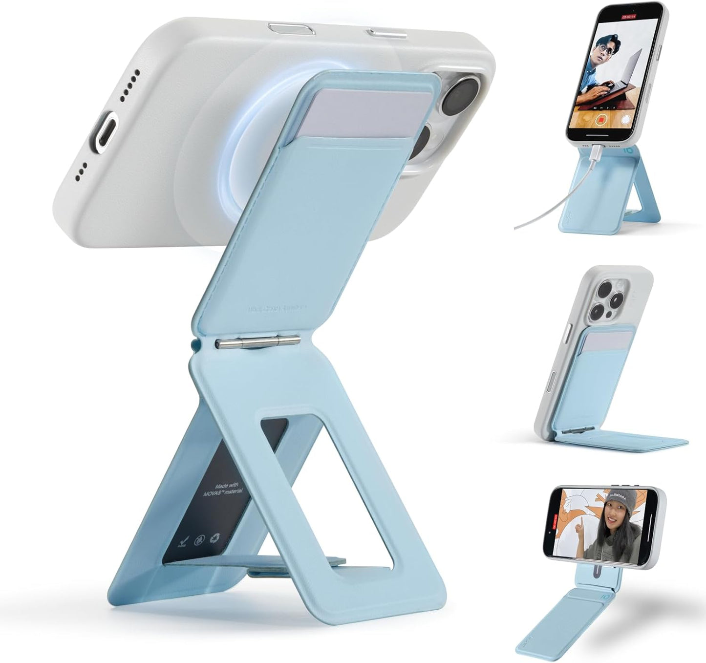 MOFT Phone Tripod Wallet for iPhone, Mulit-Angles, Lightweight Phone Stand, MOVAS Vegan Leather Magnetic Wallet, Strong Magnets, NFC Card Holder, Travel Essential, Soothing Mist (with Card Slot)
