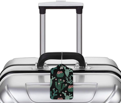 2 Pcs Cute Cactus Luggage Tags for Suitcases for Women Girls Boys Men Travel, Funny Leather Bag Tags Suitcase Labels for Luggage Backpack with Stainless Steel Loop, Full Back Privacy Cover