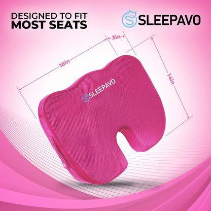 Sleepavo Office Chair Cushion - Seat Cushion for Tailbone Pain Relief - Butt Pillow for Coccyx, Sciatica, and Lower Back Pain - Orthopedic Chair Pad for Lumbar Support in Office Desk (Pink)