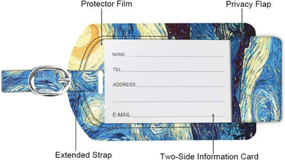 FINTIE 2 Pack Luggage Tags, Leather Name ID Labels with Privacy Cover for Travel Bag Suitcase, Theme - Starry Night