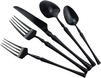 Gugrida Black Silverware Set, 5-Piece 18/10 Stainless Steel Flatware Cutlery Set for 1,Mirror Finish, Ideal for Wedding Festival Party Home Kitchen, Dishwasher Safe