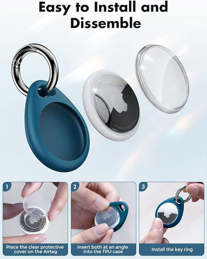 UNBREAKcable AirTag Holder for Apple - 4 Pack Air Tag Case [Fit Tightly Design] [Easy to Install] [Hold Securely] Waterproof TPU Protective Cover with Metal Keychain for Kids,Pet,Luggage,Backpack,Keys
