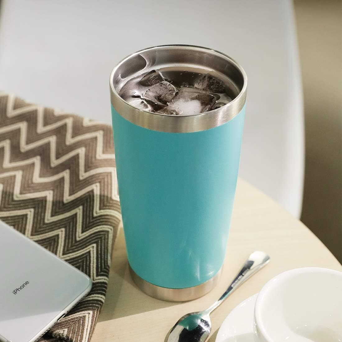 DOMICARE 20oz Stainless Steel Tumbler Bulk with Lid, Double Wall Vacuum Insulated Travel Mug, Powder Coated Coffee Cup. Light Blue, 8 Pack
