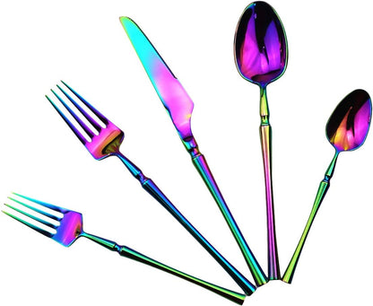 Gugrida 20 piece Rainbow Flatware Set 304 Stainless Steel Fork Spoon Cutlery Luxury Mirror Polished Colorful Silverware, Dishwasher Safe, Service for 4