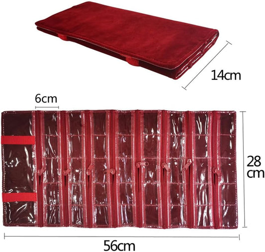 Travel Jewelry Roll Bag Portable Organizer Pouch With Grids&PVC Cover Storage Bags for Necklace, Bracelet, Bracelet,Ring, Badge, Pendant