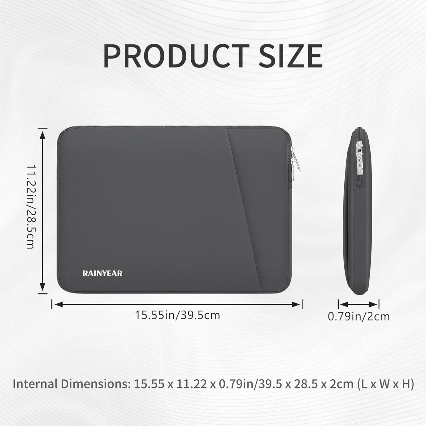 RAINYEAR Laptop Sleeve Case with Front Pocket, 15.6 Inch Protective Portable Case with Front Pocket, Briefcase Laptop Carrying Bag Cover Compatible for HP, Dell, Asus, Lenovo, Notebook, Gray