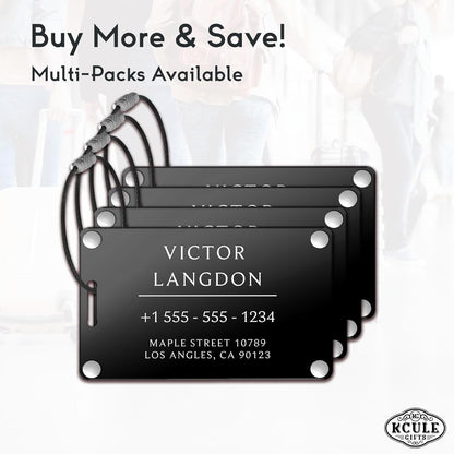 Personalized Luggage Tags for Suitcases - Aluminum Custom Luggage Tags for Backpacks & Bags, Sturdy, Waterproof & Heavy Duty (Black/Card-Sized)