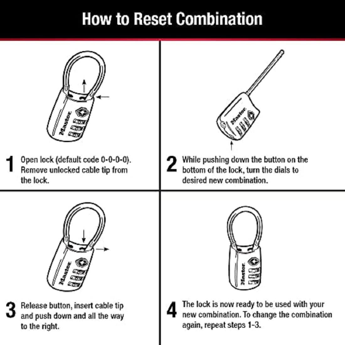 Master Lock Padlock, Set Your Own Combination TSA Locks for Luggage, Travel Zipper Lock with Cable Shackle is 1-3/16 in. Wide, Colors May Vary, 4688T, 2 Count (Pack of 1)