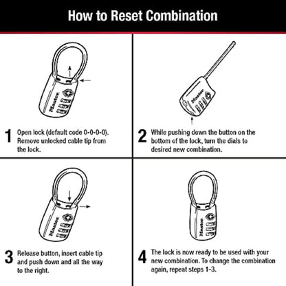 Master Lock Padlock, Set Your Own Combination TSA Locks for Luggage, Travel Zipper Lock with Cable Shackle is 1-3/16 in. Wide, Colors May Vary, 4688T, 2 Count (Pack of 1)