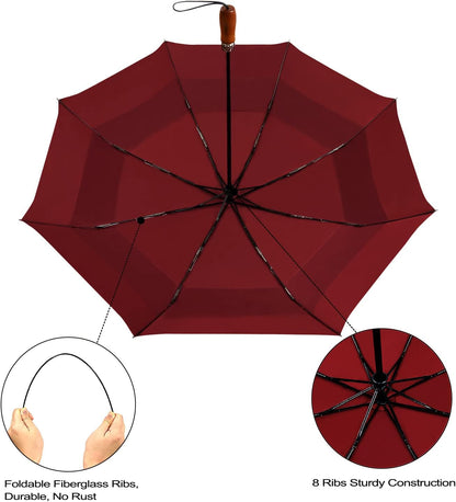 Lejorain Large Folding Golf Umbrella - Compact Mens Umbrellas Travel Rain and Windproof 54inch Collapsible Automatic Open Close Umbrella 210T Teflon Vented Double Canopy