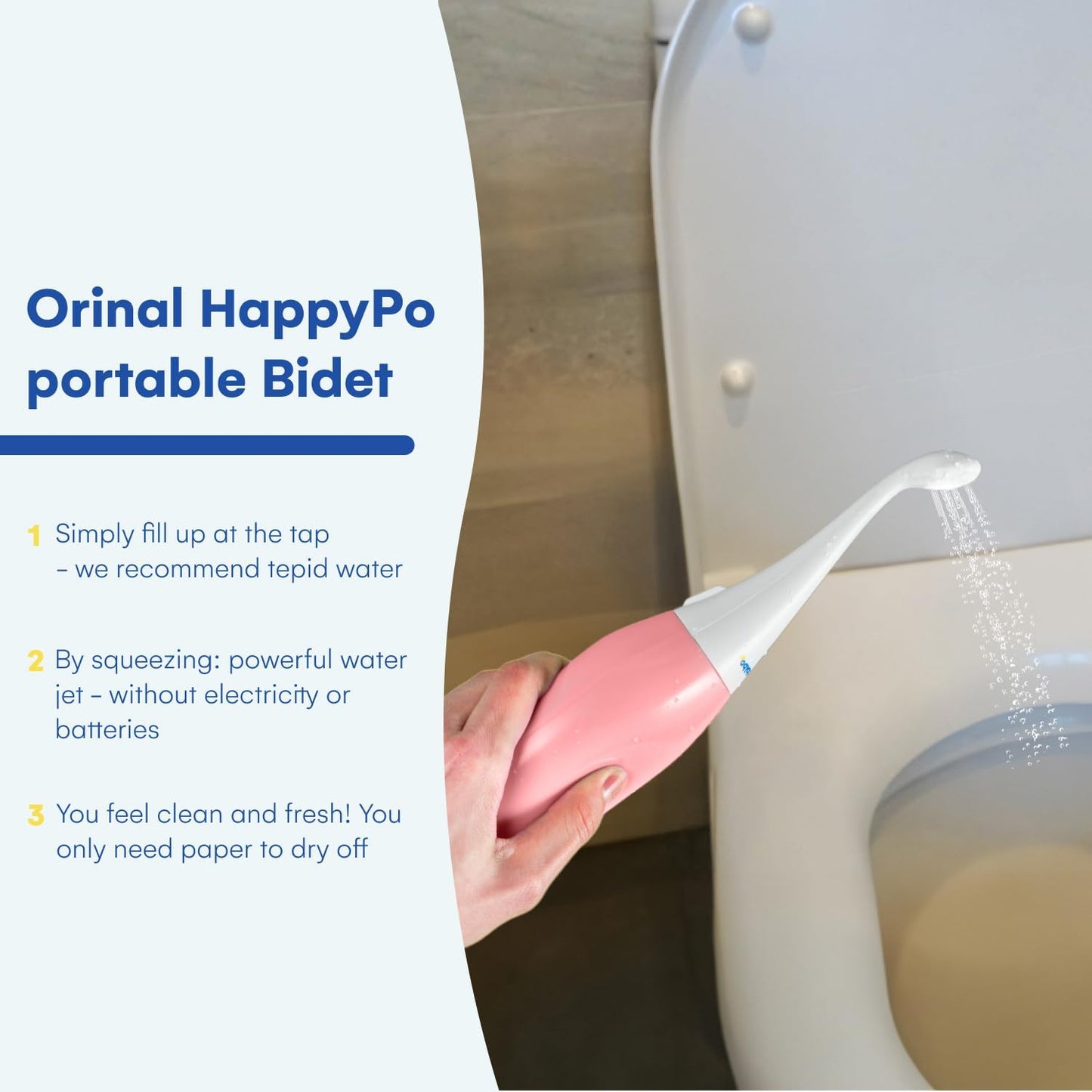 HAPPYPO Butt Shower - Portable Bidet with Travel Bag - Easy-Bidet 2.0 Replaces Wet Wipes and Shower Toilet - Rose