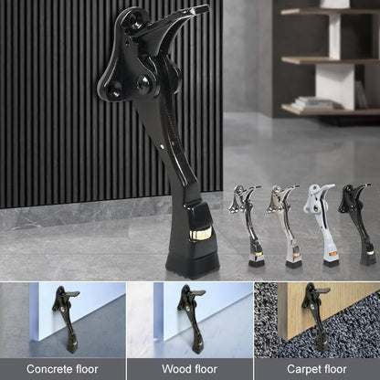 6 Packs Black Door Stops, Heavy Duty Kickdown Door Stopper, One Touch Adjustable Kickdown Door Stop for Heavy Doors, 4 in Metal Door Kickstand with Rubber Tip & Wall Protectors for Wide Doors