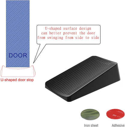 Premium Rubber Door Stop - Large Door Stopper Wedge,Anti-Slip Design, Automatically Fixed,Works On All Floor Types and Carpet Heavy Duty Door (2 Pack, Black)…