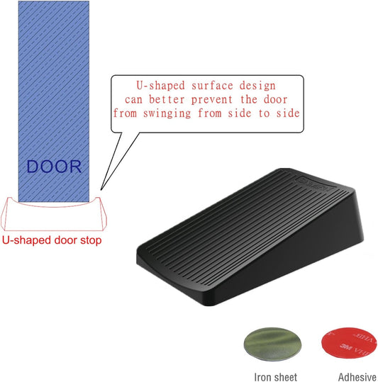 Premium Rubber Door Stop - Large Door Stopper Wedge,Anti-Slip Design, Automatically Fixed,Works On All Floor Types and Carpet Heavy Duty Door (2 Pack, Black)…
