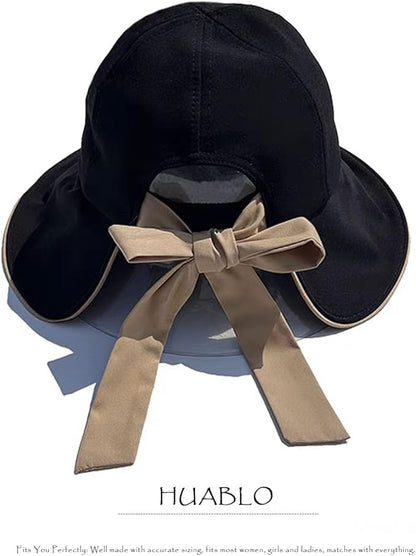Wide Brim Hats for Woman Foldable Hats Sun Hats for Women uv Protection Bowknot Bucket hat Adjustable hat with Ponytail Hole