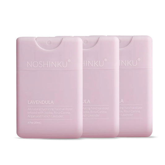 Noshinku - Refillable Hand Sanitizer Lavendula 3-Pack, Travel Size Spray with Hydrating Botanical Oils, Natural Ingredients, All Natural Fragrances, Sugarcane Derived Alcohol, No Parabens, No Dyes