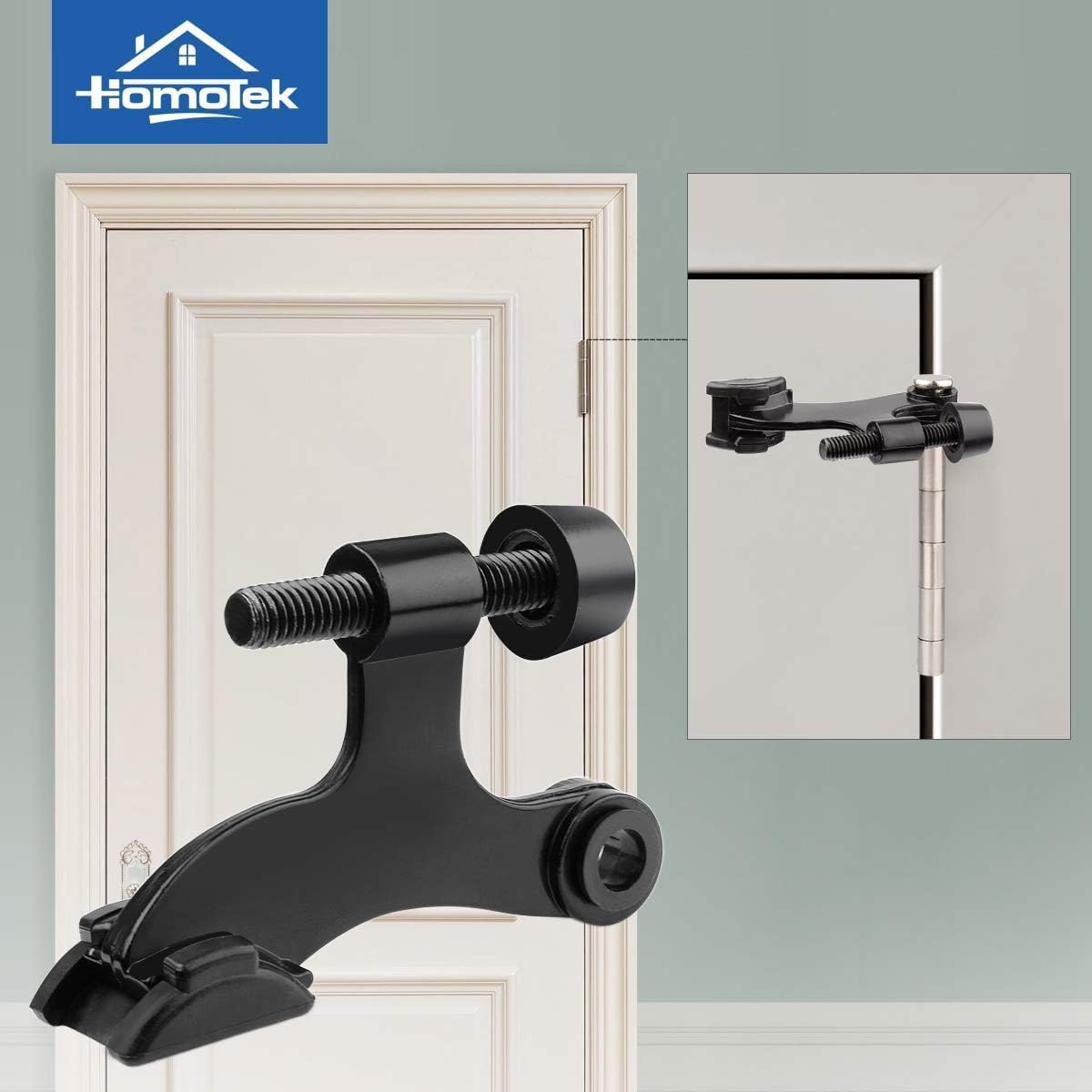 HOMOTEK 12 Pack Hinge Pin Black Door Stopper,Adjustable Deluxe Heavy Duty Door Stopper 2-1/2"x1-3/4”,with Black Rubber Bumper Tips