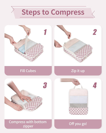 Narwey 6 Set Compression Packing Cubes for Travel Kids Women Carry on, Packing Organizers Bag for Backpack Luggage Suitcase Duffle Bags