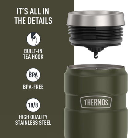 THERMOS Stainless King Vacuum-Insulated Travel Tumbler, 16 Ounce, Army Green