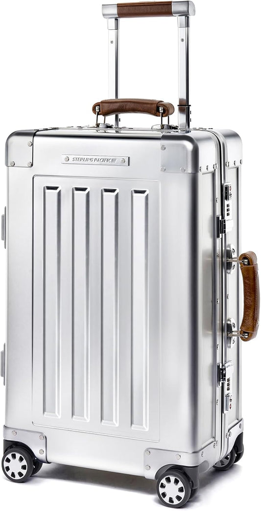 40L Cabin Travel Case – Full Aluminum Four Wheel Carry On Luggage, Italian Leather Handles