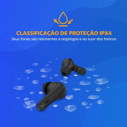 PHILIPS TAT1108 Wireless Earbuds,True Wireless Headphones,Powerful Bass with 6 mm Driver,Clear Call with AI Mic,15-Hour Battery Life,Bluetooth v5.3,IPX4 Rating,Ergonomic Design for Comfort,Black