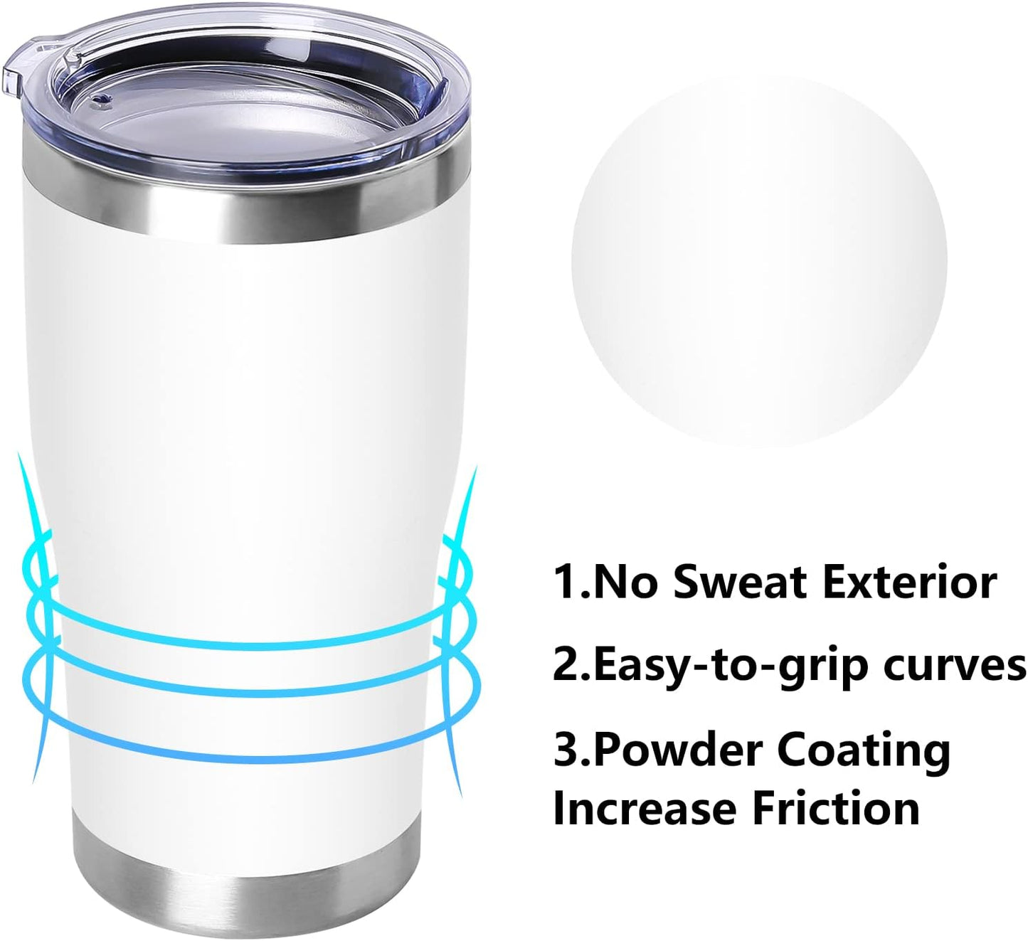 DOMICARE 20oz Tumbler with Lid Stainless Steel Tumblers Bulk, Double Wall Vacuum Insulated Coffee Travel Mug Powder Coated Tumbler, 4 Pack White