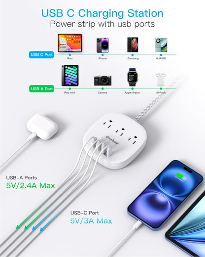 Cruise Essentials 2025,One Beat Travel Power Strip with 3 Outlets 4 USB Ports 3.1A,Short Extension Cord 1ft Desktop Charging Station for Travel Home Office,Cruise Ship Essentials,ETL Listed