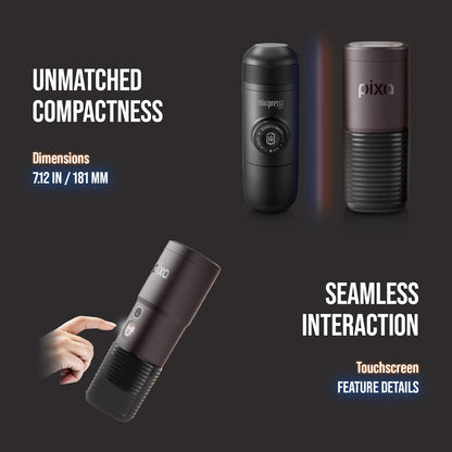 WACACO PIXAPRESSO, Coffee Machine Electric & Portable, With 4 Coffee Types & Fast Heat-Up, 3* 3000mAh Battery Up to 5 Cups, 20 Bar Portable Espresso Maker For Ground Coffee & NS Capsule, Dark Burgundy